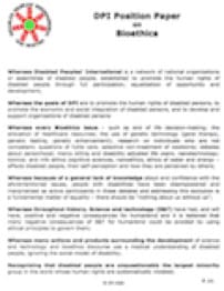 First page of the DPI Position Paper on Bioethics.